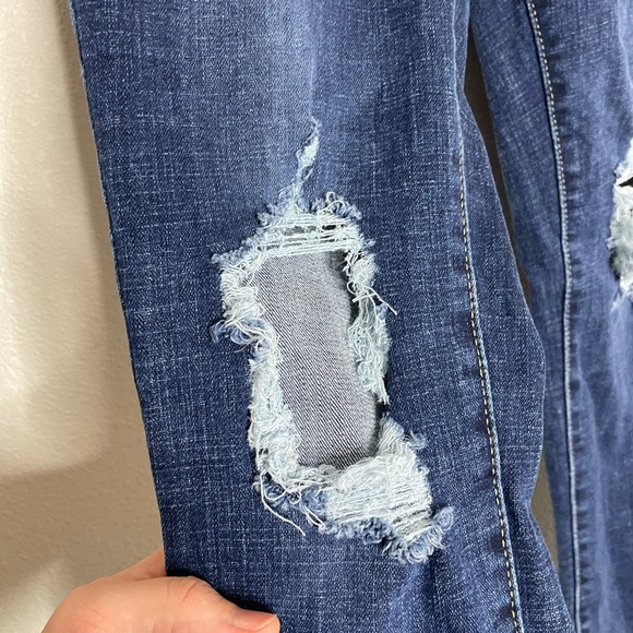 Levis 711 Skinny Ripped Distressed Stretch Blue Jeans Womens Size 26 - Picture 2 of 7